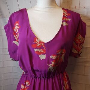 Pretty Moulinette Soeurs Purple Floral Silk Deep V Neck Dress size 6 S Summer